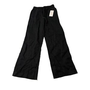 NWT Athleta Black Retreat Linen Ankle Pant W/Drawstring Womens Size Small